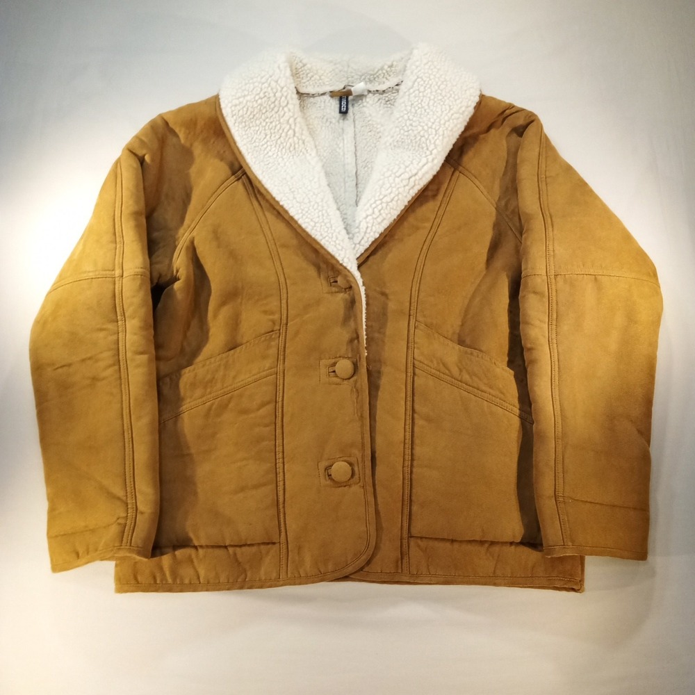 H&M Women's Sherpa Lined Button Front Jacket Coat Brown Tan Size M